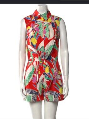 NWOT Cynthia Rowley XL Tropical Print Sleeveless Tie-Waist Romper 100% Cotton